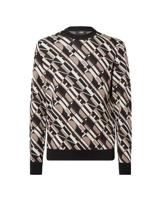 Fendi Black Round-Neck Knitwear for men