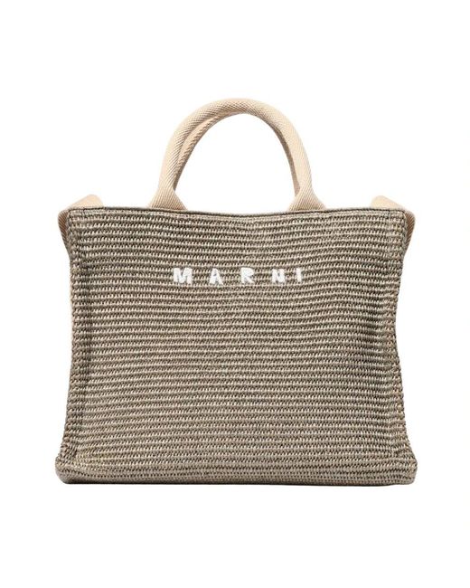 Marni Brown Weiße Raffia Tote Tasche