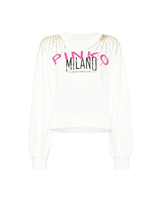 Pinko White Weißer Logo-Print Sweatshirt Casual Pullover