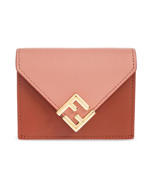 Fendi Accessoires ,Roze ,Leer Ff Diamonds Mini Trifold Wallet in het Red