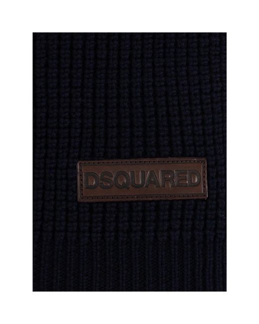 DSquared² Accessoires ,Blauw ,Wol Wollen Logo Patch Gebreide Sjaal in het Black voor heren