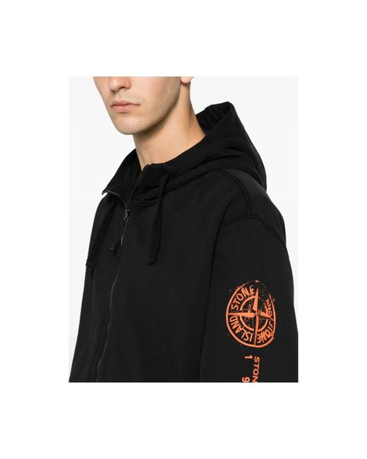 Stone Island Logo Patch Zip-Up Sweatshirt in het Black voor heren