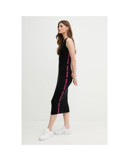 DKNY Ribbed Midi Jurk in het Black