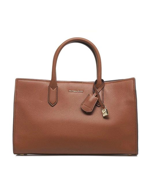 Michael Kors Brown Elegante lederhandtasche mit logodetails,stilvolle lederhandtasche mit logodetails