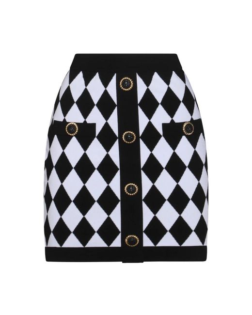 Balmain Rokken ,Zwart ,Diamond Jacquard Gebreide Mini Rok in het Black