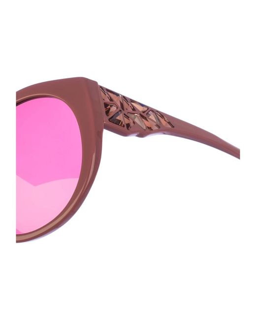 Swarovski Accessoires ,Roze ,Ronde Fuchsia Zonnebril Met Kristallen Details in het Pink