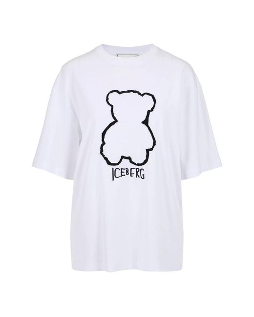 Iceberg Blue Weißes baumwoll-jersey-t-shirt mit bärenmotiv