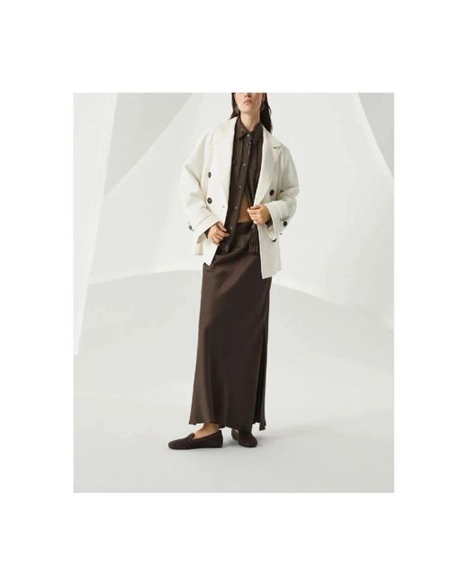 Brunello Cucinelli Brown Eleganter plissierter midi-rock,brauner langer satinrock mit elastischem bund