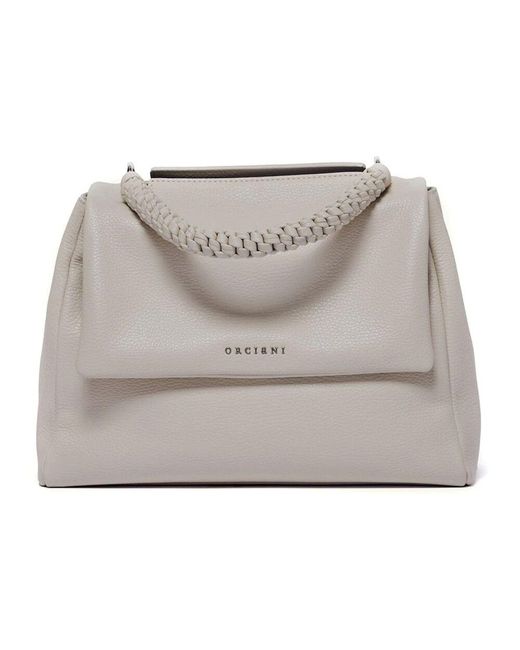 Orciani Gray Weiße Lederschultertasche Mit Klappe