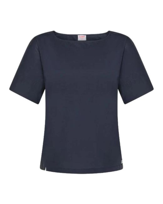 Camiseta azul de algodón slim fit Sun 68 de color Blue