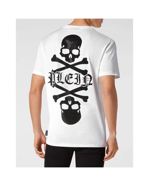 Philipp Plein T-Shirt Rundhals Kurzarm Mit Kristallen Skull&Bones in White für Herren