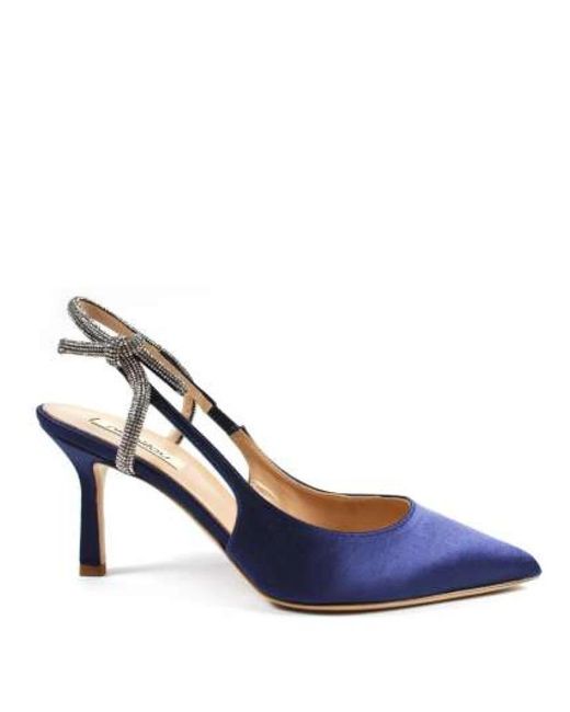 Ninalilou Schoenen ,Blauw ,Satijn Blauwe Satijnen Slingback Pumps Met Swarovski in het Blue