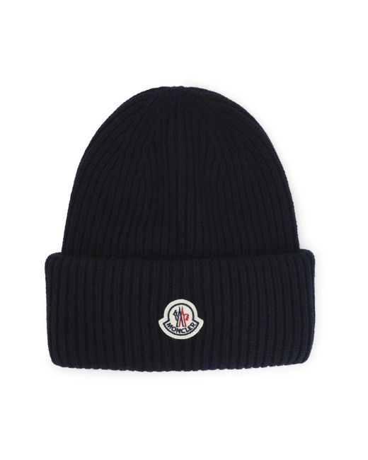 Moncler Ribbed Logo-Patch Muts in het Black voor heren