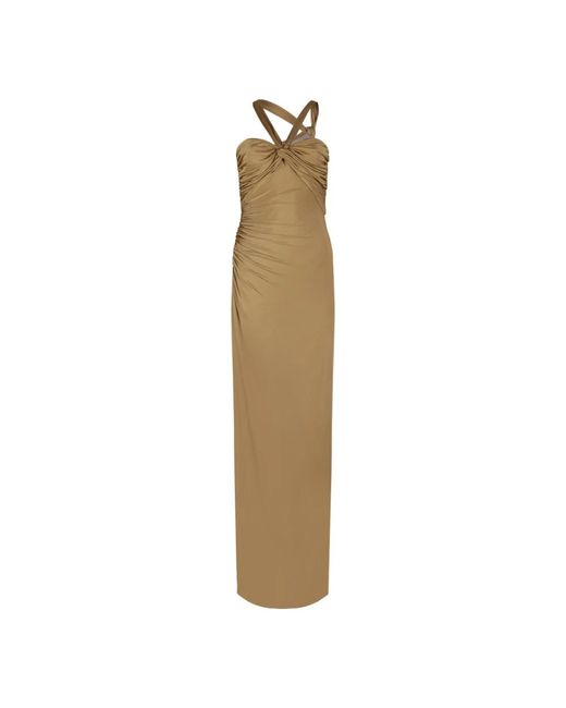 Tom Ford Natural Goldenes Drapiertes Midi-Kleid
