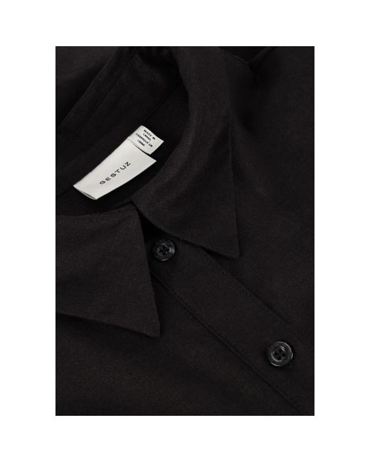 Gestuz Overhemden ,Zwart ,Linnen Zwarte Linnen Blouse Voor Vrouwen in het Black