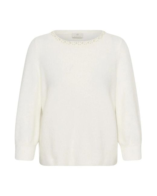 Kaffe White Round-Neck Strickwaren