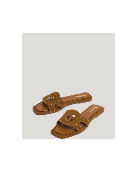 Pepe Jeans Brown Metallic Wide Strap Flat Sandalen