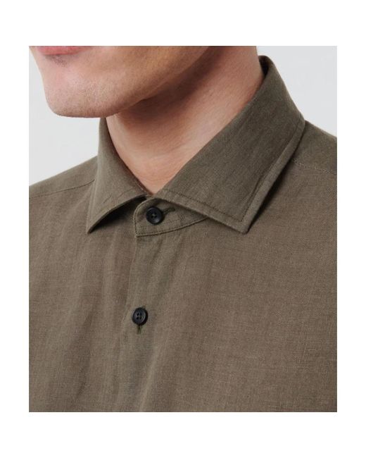 Xacus Leinenhemd tailor fit knopfverschluss in Brown für Herren