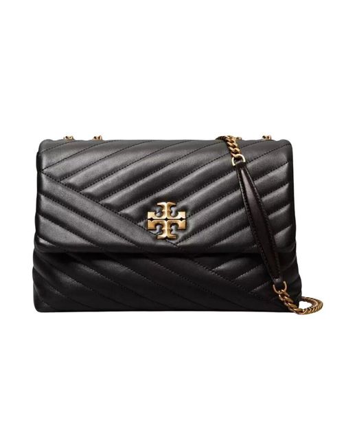 Tory Burch Black Schwarze leder kira chevron schultertasche