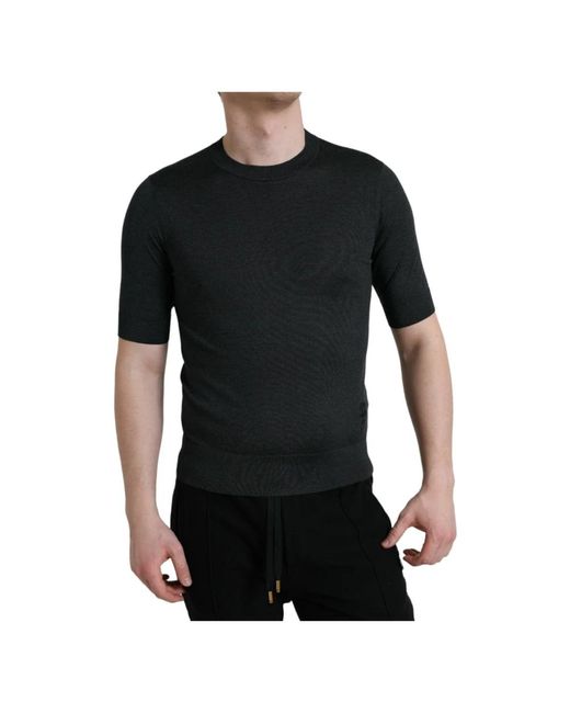 T-shirt in seta di lusso con girocollo in grigio scuro di Dolce & Gabbana in Black da Uomo