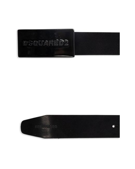DSquared² Accessoires ,Zwart ,Leer Zwart Leren Plaque Riem in het Black voor heren