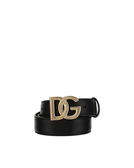 Cintura in pelle con fibbia monogramma in metallo di Dolce & Gabbana in Black