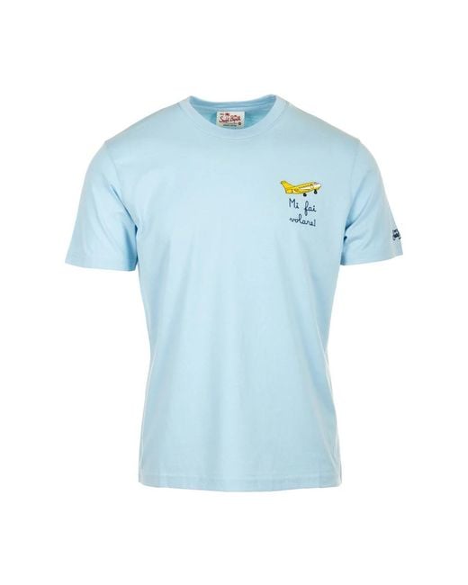 T-shirt e polo azzurri ricamati di Mc2 Saint Barth in Blue da Uomo