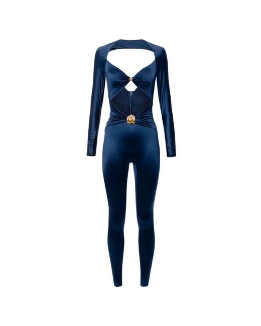 Elisabetta Franchi Blue Gedrapeeter jumpsuit mit langen ärmeln