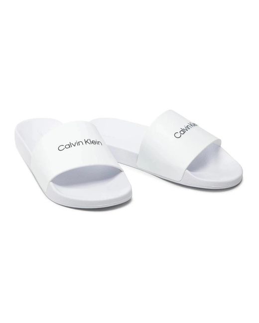 Calvin Klein Gummi pool slide sandalen in White für Herren