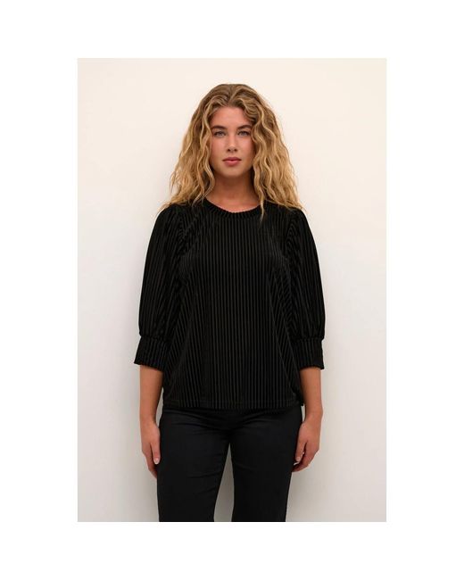 Kaffe Overhemden ,Zwart ,Zwarte Diepe Blouse Met Pofmouwen in het Black