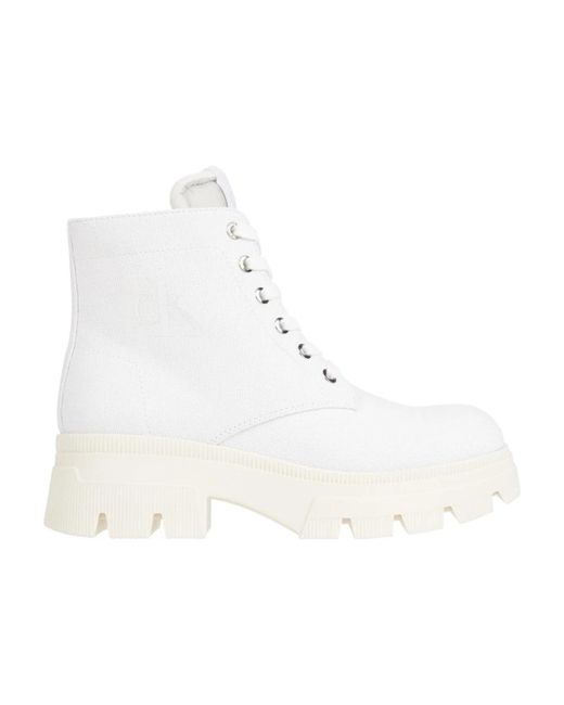 Calvin Klein White Lace-Up Ankle Boots