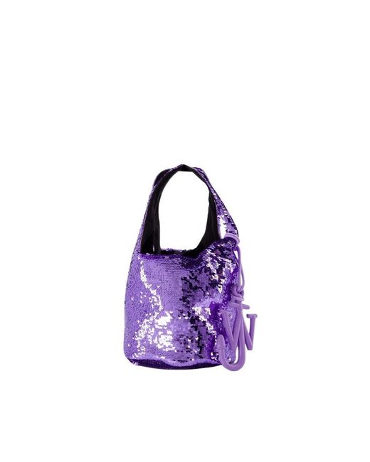J.W. Anderson Purple Lila sequin crossbody tasche mit gestepptem lambskin