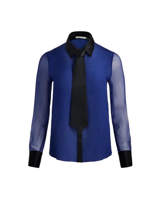 Alice + Olivia Blue Schwarze Seidenbluse Mit Lavallière-Kragen