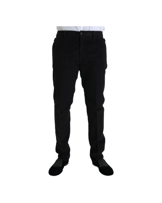 Pantaloni slim fit in velluto di cotone nero di Dolce & Gabbana in Black da Uomo