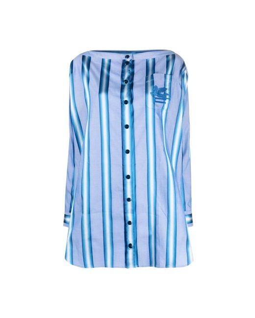 Etro Blue Logo Embroidered Striped Button-Up Shirt