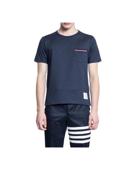 Thom Browne Tops ,Blauw ,Katoen Blauwe Pocket Tee Met Ronde Hals in het Blue voor heren