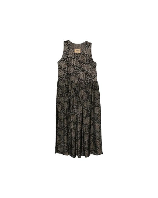 Uma Wang Kleedjes ,Veelkleurig ,Floral Gathered Midi Dress in het Black