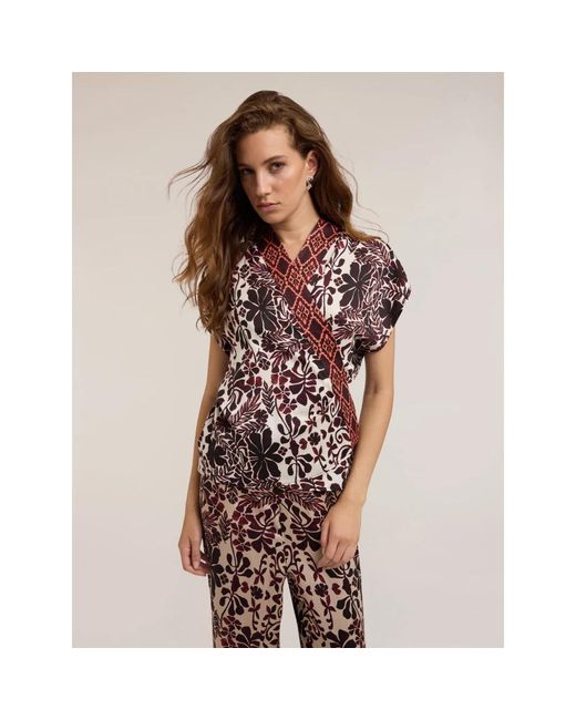 mötivi Overhemden ,Bruin ,Boho Print Kimono Blouse in het Purple