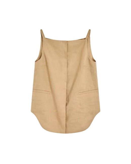 Semicouture Natural Leinen Top Mit Quadratischem Ausschnitt Und Knöpfen