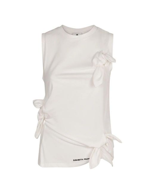 Elisabetta Franchi White Baumwoll Jersey Top Mit Frontschleifen