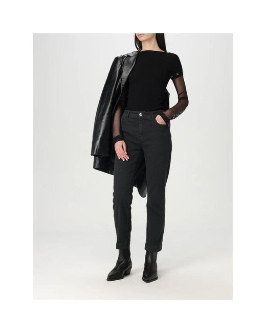 Sportmax Black Geripptes Stricktop Mit Transparenten Mesh-Ärmeln