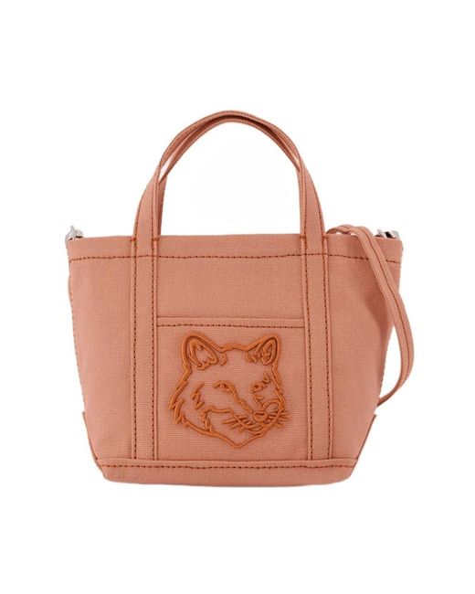 Maison Kitsuné Brown Rosa Baumwoll Mini Shopper Tasche