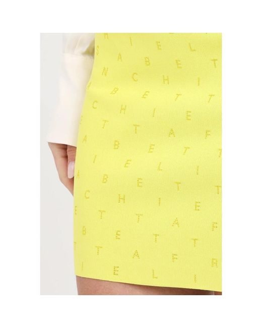Elisabetta Franchi Yellow Gelber high waist mini rock mit strass-buchstaben,gelber minirock mit strass-buchstaben
