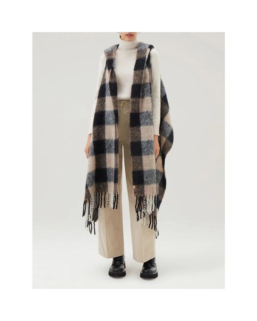 Woolrich Black Cape Scarf With Buffalo Check Pattern