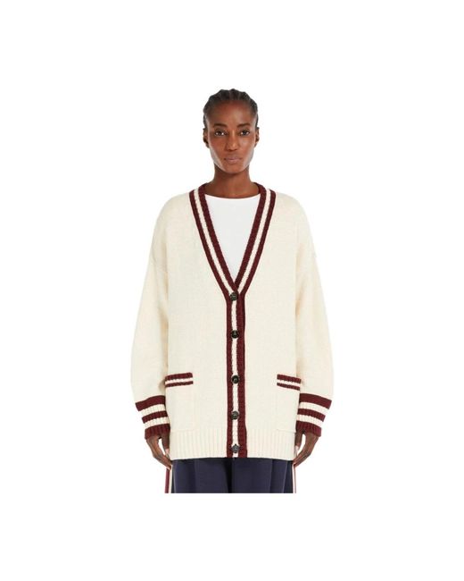Weekend by Maxmara Natural Ecru Cardigan Mit Burgunder Details