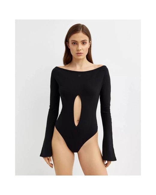 Courreges Tops ,Zwart ,Katoen Zwarte Bootneck Body Met Cutout Van in het Black
