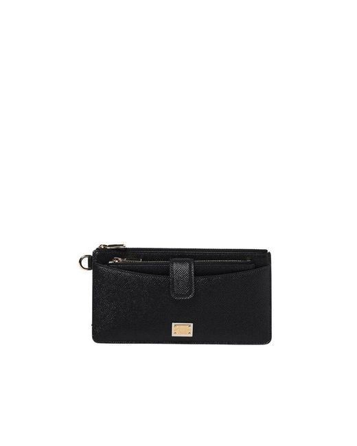 Dolce & Gabbana Black Schwarzes Lederportemonnaie Mit Kartenfächern