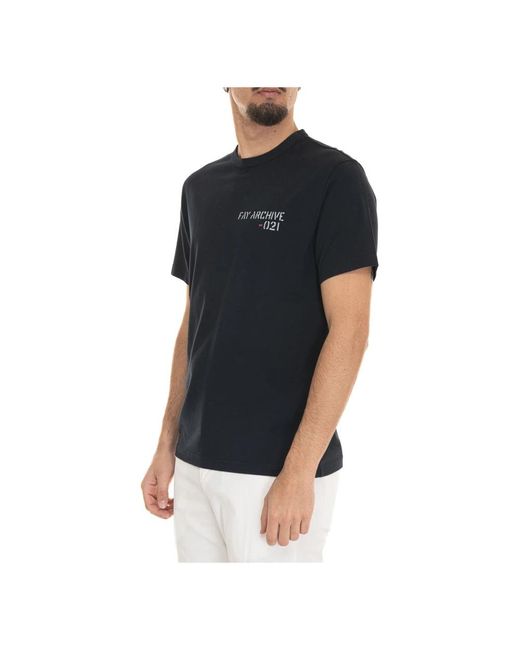 Fay Tops ,Blauw ,Katoen Logo Katoenen T-Shirt Met Korte Mouwen in het Black voor heren