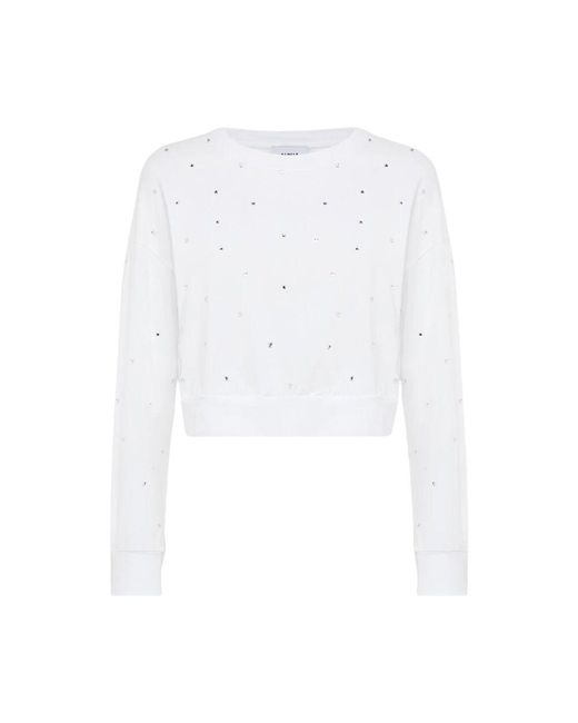 Alpha Studio White Langarm Cropped Top Mit Glitzer