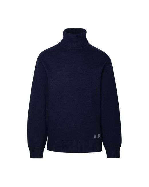 A.P.C. Truien & Vesten ,Blauw ,Wol Wollen Coltrui Met Geribbelde Kraag in het Blue voor heren
